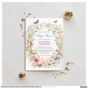 Enchanted Garden Bunny Bird Butterfly Baby Shower Invitation