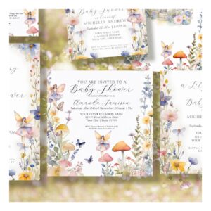 Enchanted Garden Fairy Wildflower Baby Girl Shower Invitation