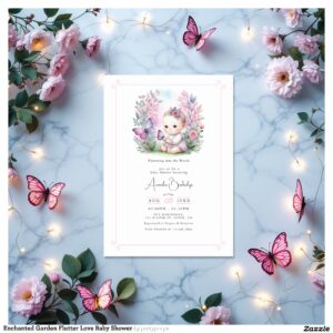 Enchanted Garden Flutter Love Baby Shower Invitation