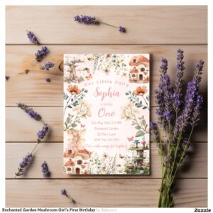 Enchanted Garden Mushroom Girl's First Birthday Invitation