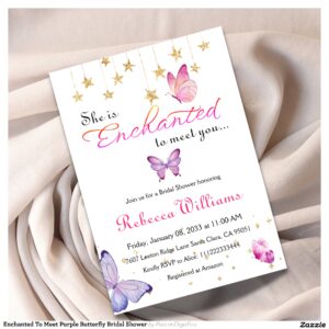 Enchanted To Meet Purple Butterfly Bridal Shower Invitation