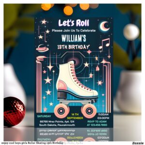 enjoy cool boys girls Roller Skating 13th Birthday Invitation