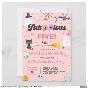 Fa-boo-lous Halloween girl birthday invite ANY AGE