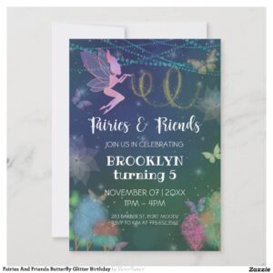 Fairies And Friends Butterfly Glitter Birthday Invitation