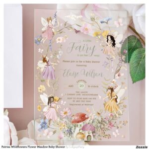 Fairies Wildflowers Flower Meadow Baby Shower Acrylic Invitations