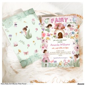 Fairy Baby Girl Shower Pink Floral Invitation