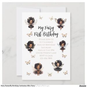 Fairy Butterfly Birthday Invitation Afro Fairy