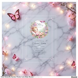 Fairy Butterfly Garden Flutter Love Baby Shower Acrylic Invitations