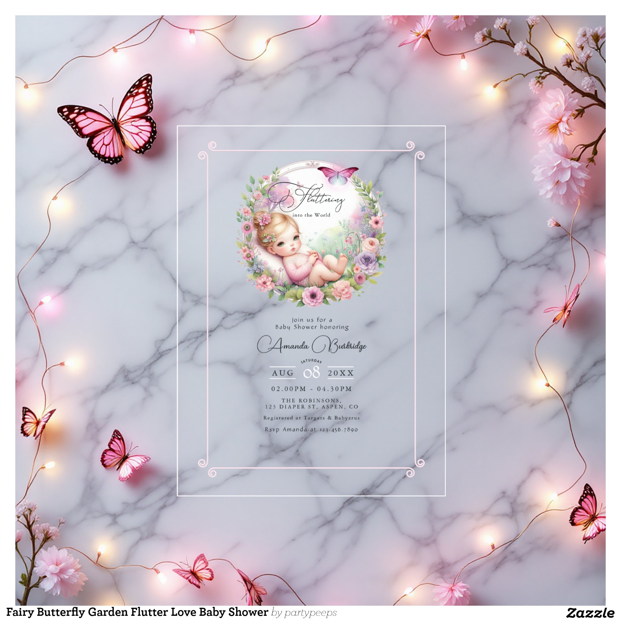 Fairy Butterfly Garden Flutter Love Baby Shower Acrylic Invitations