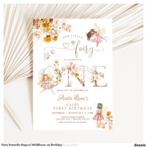 Fairy Butterfly Magical Wildflower 1st Birthday Invitation