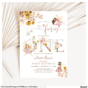 Fairy Butterfly Magical Wildflower 1st Birthday Invitation