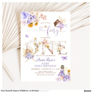 Fairy Butterfly Magical Wildflower 1st Birthday Invitation