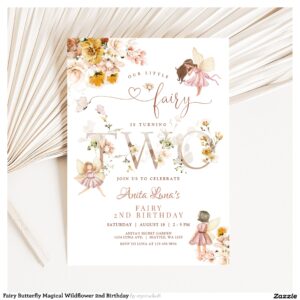 Fairy Butterfly Magical Wildflower 2nd Birthday Invitation