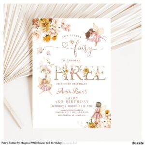 Fairy Butterfly Magical Wildflower 3rd Birthday Invitation