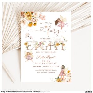 Fairy Butterfly Magical Wildflower 8th Birthday Invitation