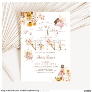 Fairy Butterfly Magical Wildflower 9th Birthday Invitation