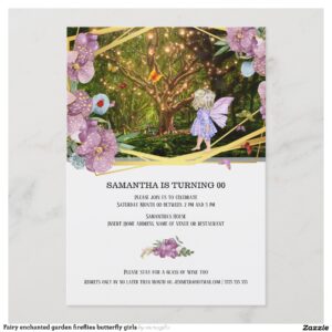 Fairy enchanted garden fireflies butterfly girls invitation