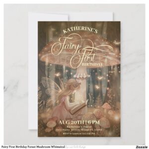 Fairy First Birthday Forest Mushroom Whimsical Invitation