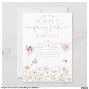 Fairy First Enchanted Garden Fairy Girl Birthday Invitation