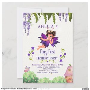 Fairy First Girl's 1st Birthday Enchanted forest Invitation