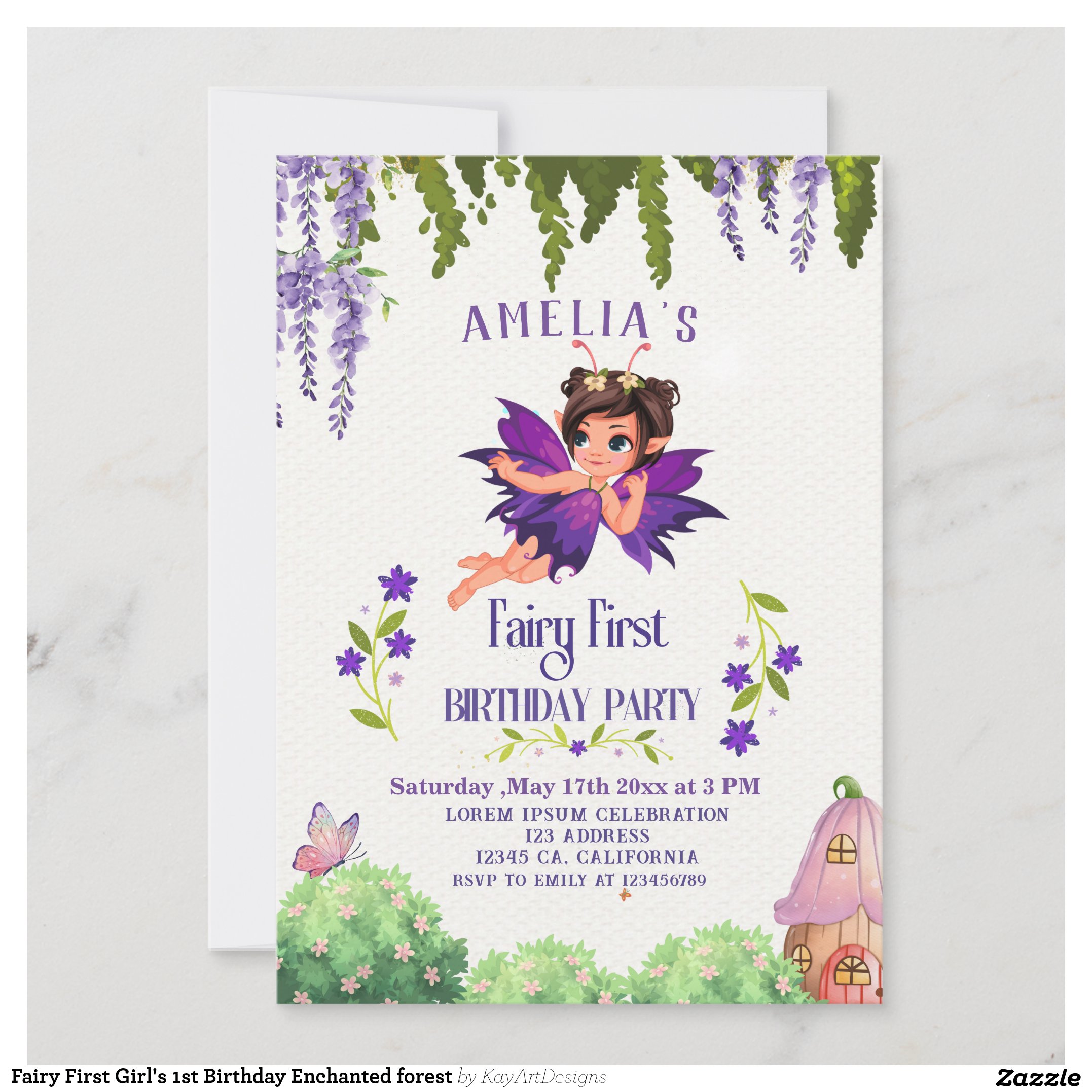 Fairy First Girl's 1st Birthday Enchanted forest Invitation
