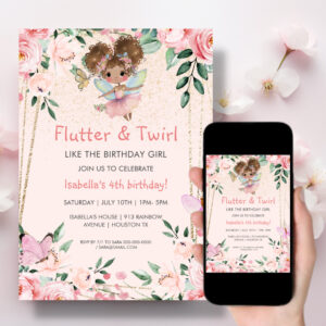 Fairy Flutter & Twirl Pink Birthday Invitation