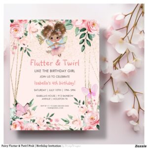 Fairy Flutter & Twirl Pink Birthday Invitation