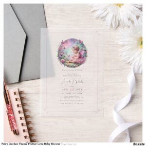 Fairy Garden Theme Flutter Love Baby Shower Vellum Invitations