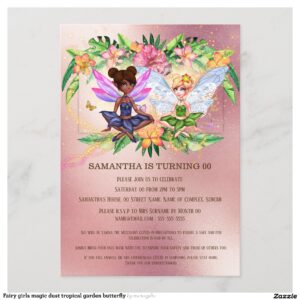 Fairy girls magic dust tropical garden butterfly invitation