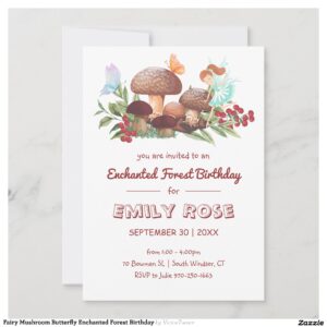 Fairy Mushroom Butterfly Enchanted Forest Birthday Invitation