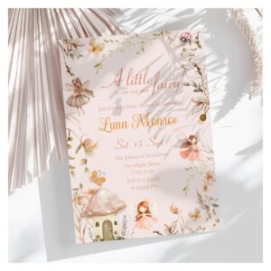 Fairy Mushroom Cottage Boho Watercolor Baby Shower Invitation