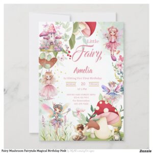 Fairy Mushroom Fairytale Magical Birthday Pink Invitation