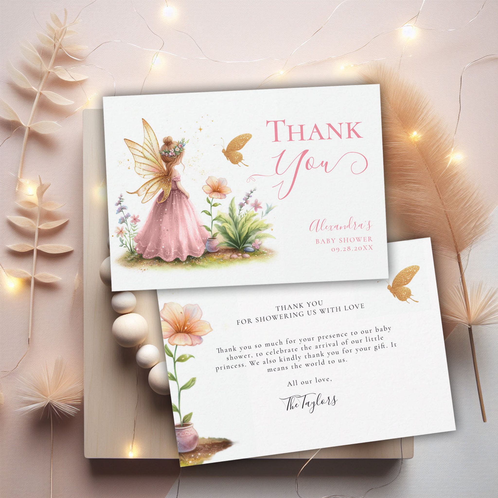 Fairy Princess Enchanted Garden Baby Girl Shower Thank You Card