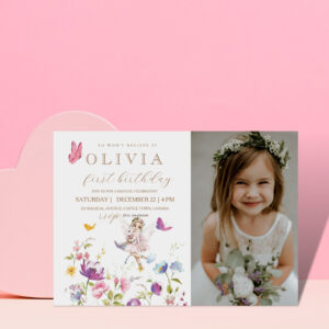 Fairy Princess Flower Garden Girls Birthday Photo Invitation