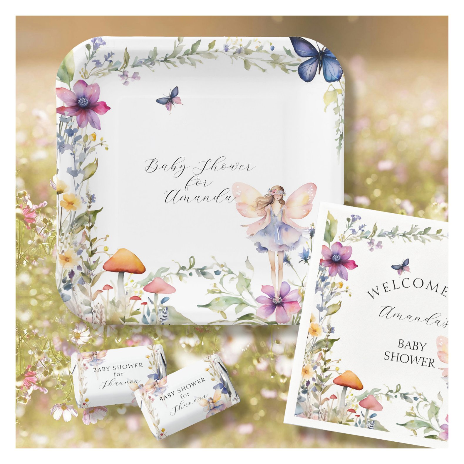 Fairy Wildflower Butterfly Garden Baby Girl Shower Paper Plates