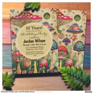 Fairytale Mushrooms 10th Birthday Party Invitation