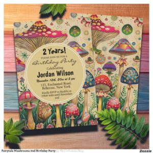 Fairytale Mushrooms 2nd Birthday Party Invitation
