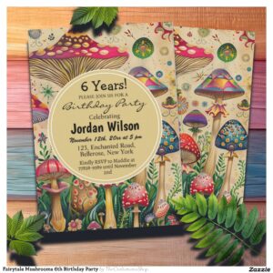 Fairytale Mushrooms 6th Birthday Party Invitation
