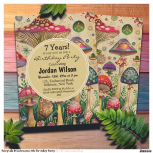 Fairytale Mushrooms 7th Birthday Party Invitation