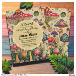 Fairytale Mushrooms 8th Birthday Party Invitation