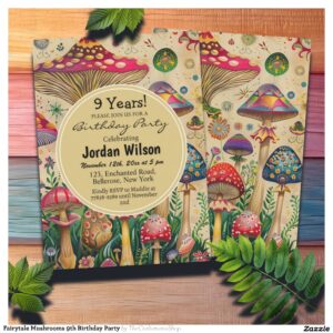 Fairytale Mushrooms 9th Birthday Party Invitation