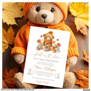 Fall in Love Little Teddy Bear Baby Shower Invitation