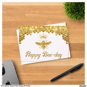 Faux glitter Queen Bee Happy Birthday Acrylic Invitations