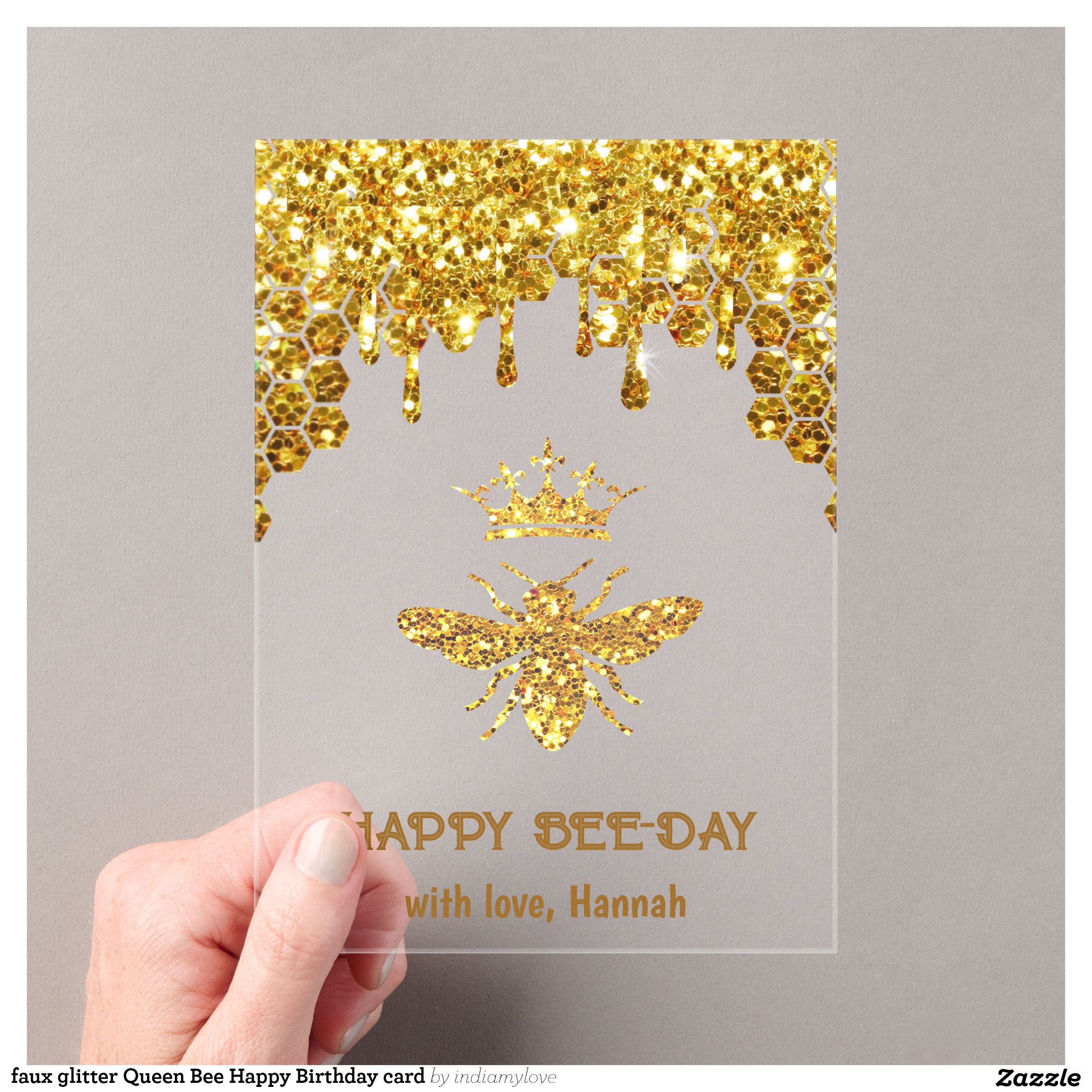 faux glitter Queen Bee Happy Birthday card Acrylic Invitations