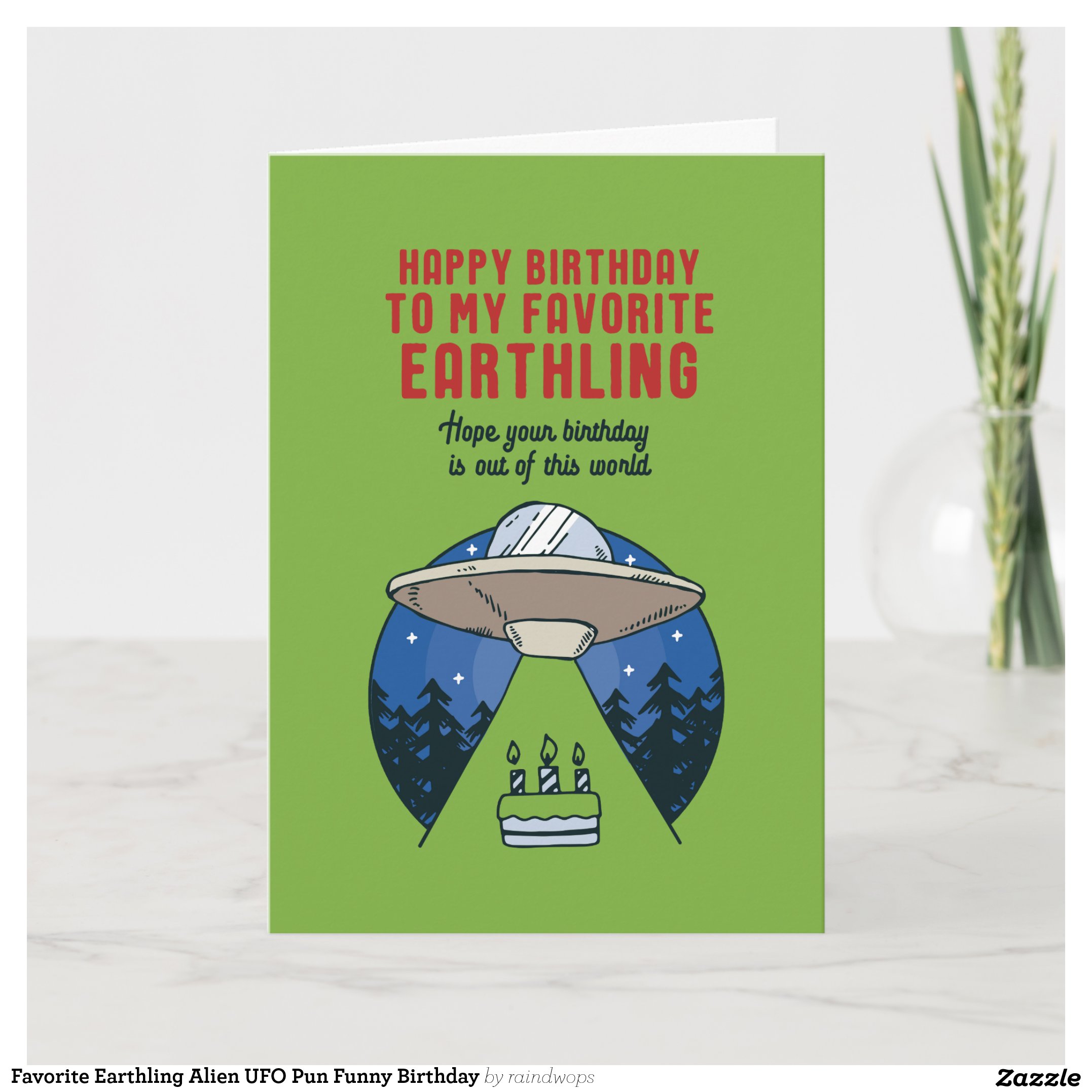 Favorite Earthling Alien UFO Pun Funny Birthday Card