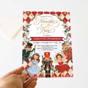 Festive Red Gold Nutcracker Party Birthday Invitation