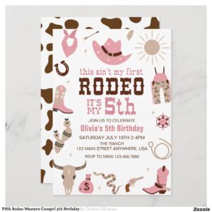 Fifth Rodeo Western Cowgirl 5th Birthday Invitation