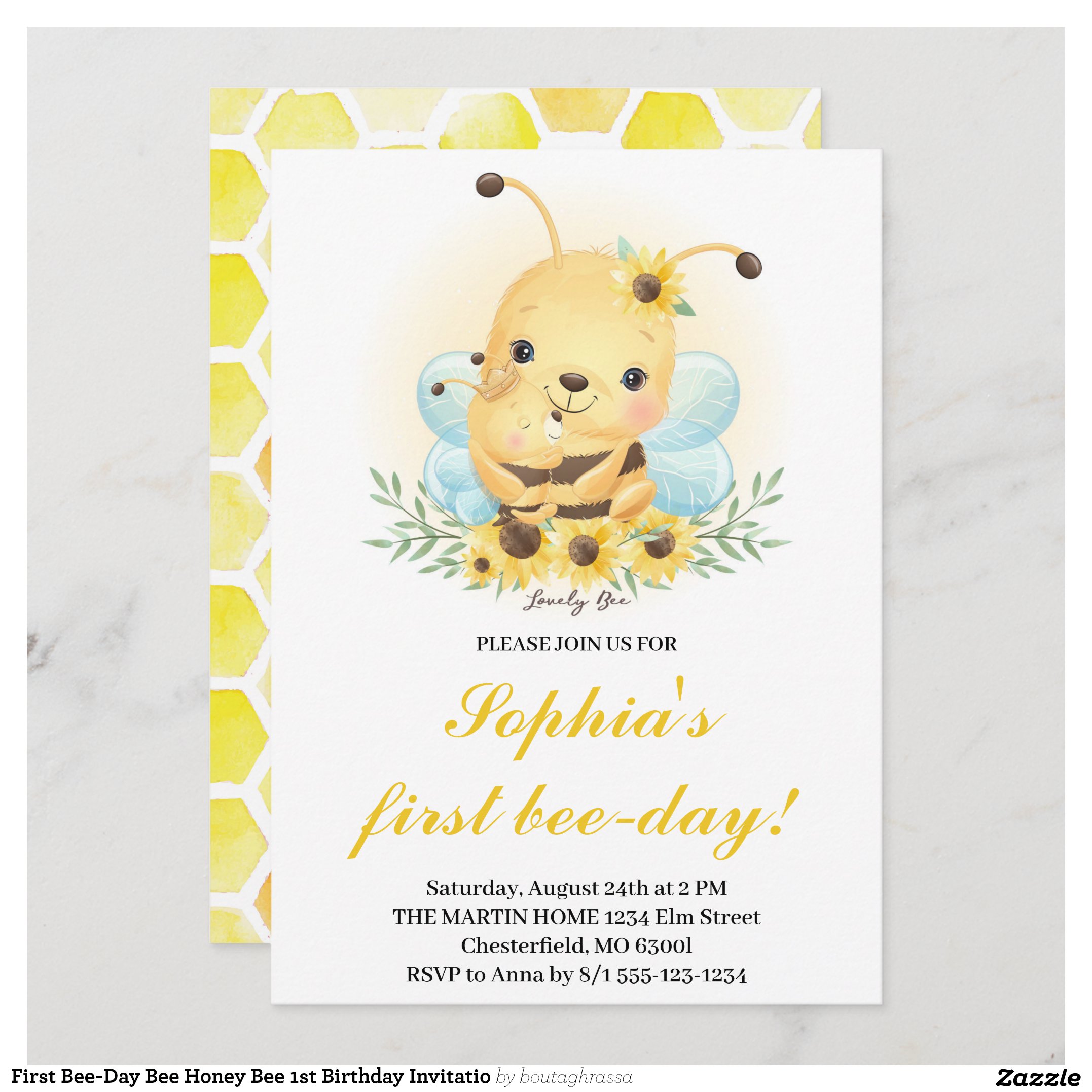 First Bee-Day Bee Honey Bee 1st Birthday Invitatio Invitation