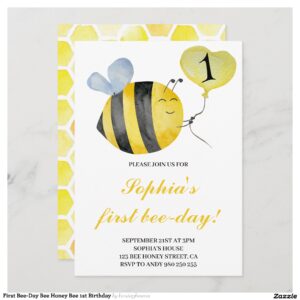 First Bee-Day Bee Honey Bee 1st Birthday Invitation