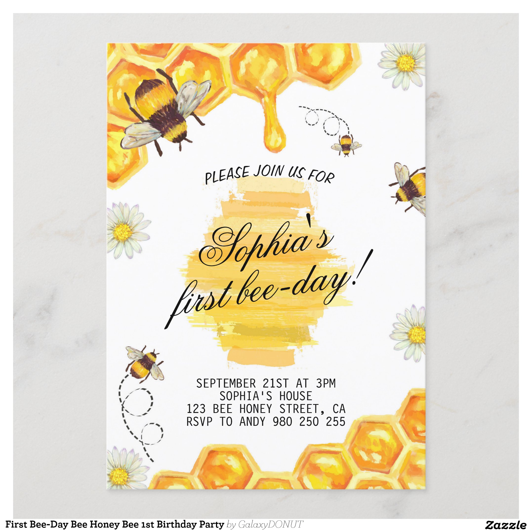 First Bee-Day Bee Honey Bee 1st Birthday Party Invitation